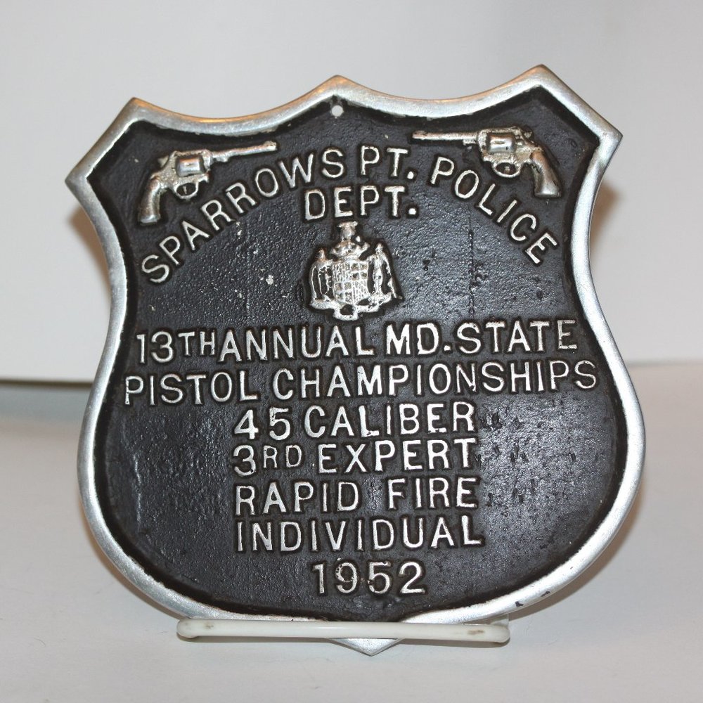 1952 Sparrows Point MD Police Dept Sign Plaque Metal Gun Baltimore Old Vintage
